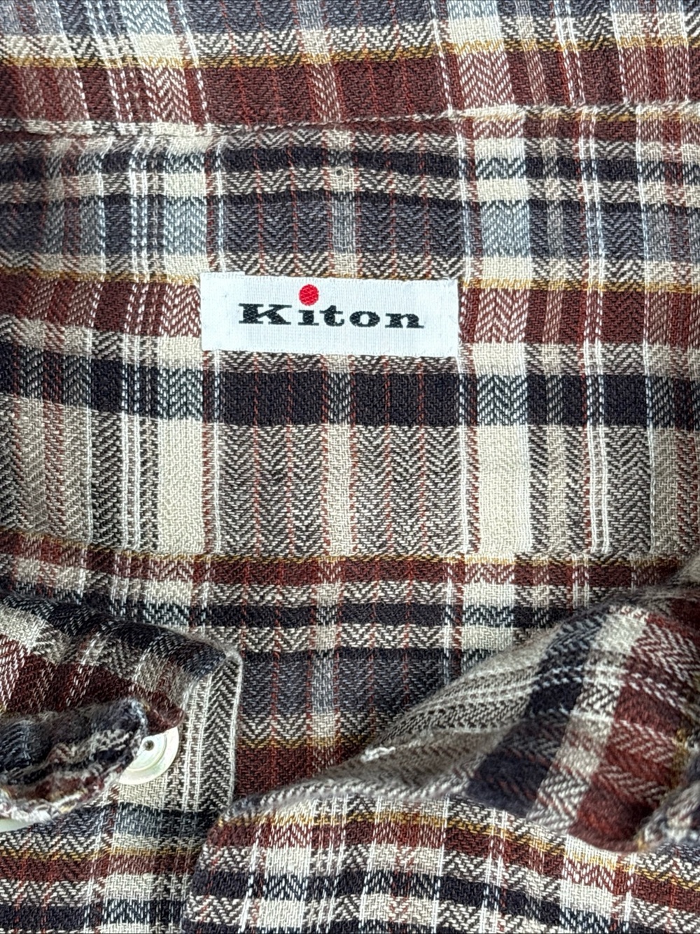 KITON Men's Plaid Button-Up Shirt in Beige and Brown - Picture 4 of 9